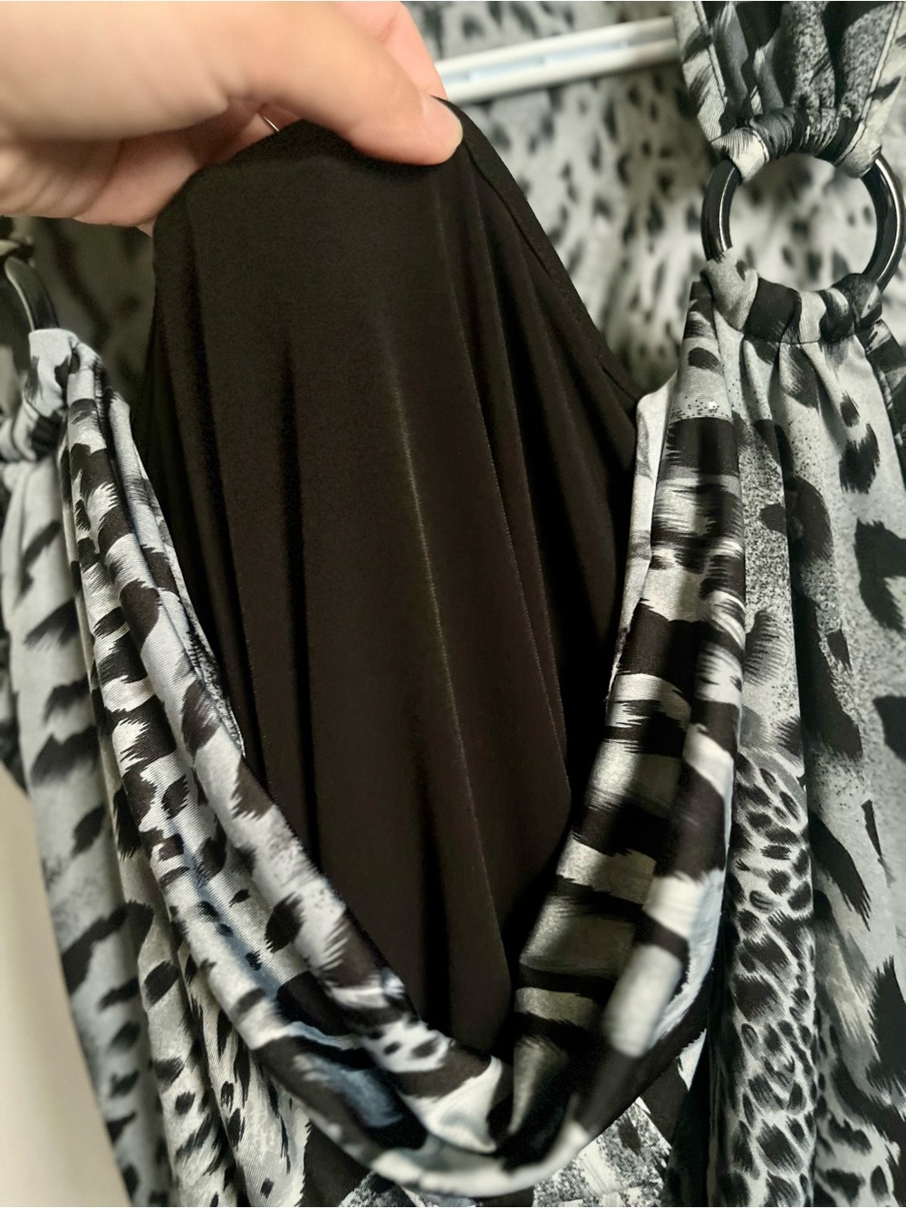 Vintage Y2K Top Creation GSL Animal Print Cowl Neck Large XL Zebra Leopard Black - Picture 6 of 6